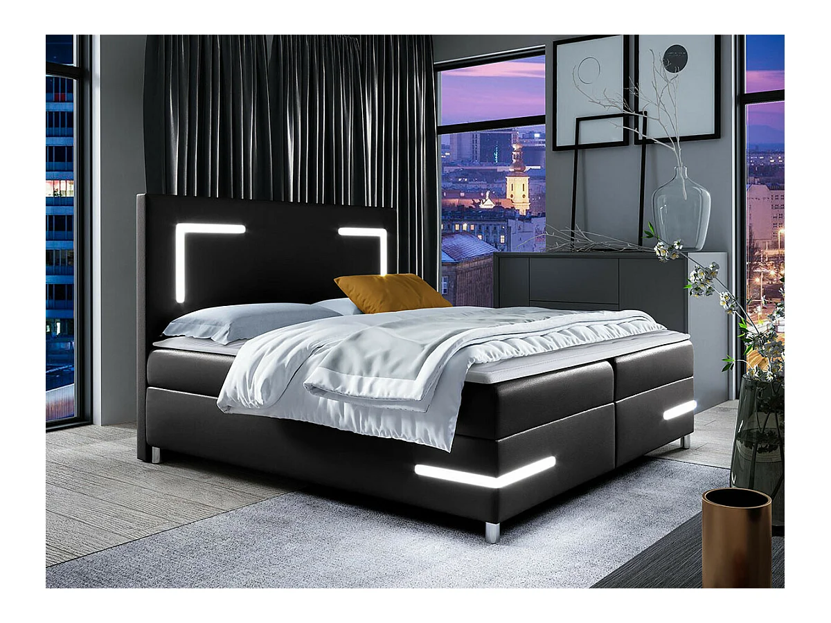 Cama continental Baltimore 173, Continental, Doble, Negro, 200x200, Cuero ecológico,