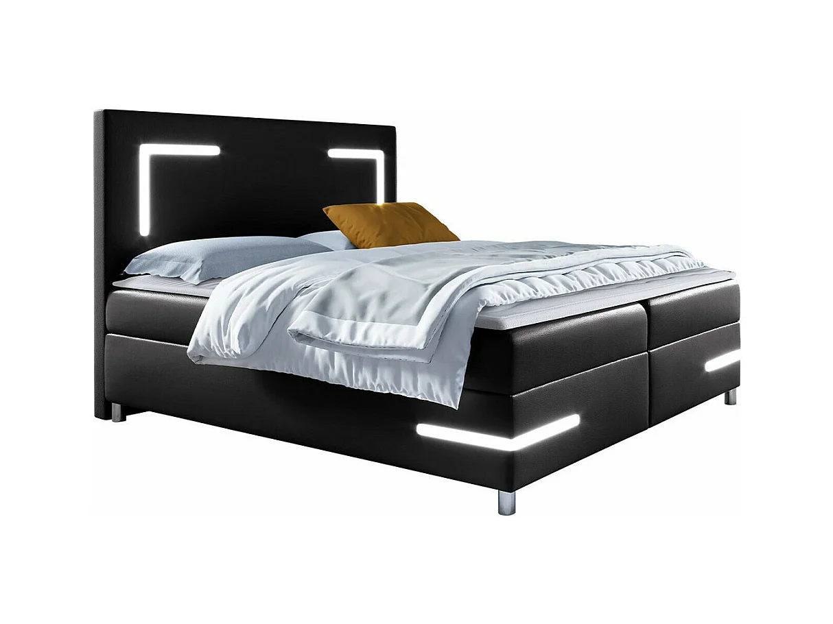 Cama continental Baltimore 173, Continental, Doble, Negro, 200x200, Cuero ecológico,