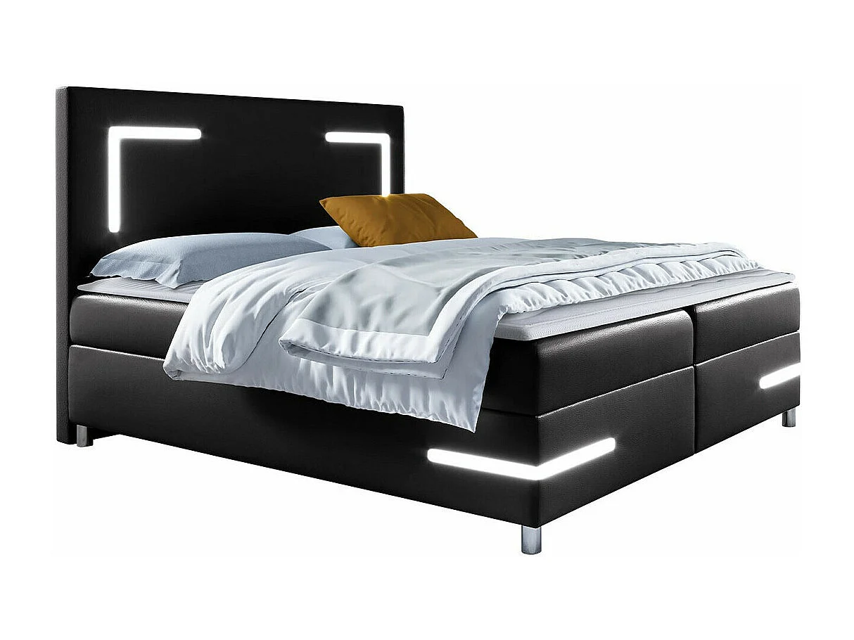 Cama continental Baltimore 173, Continental, Doble, Negro, 200x200, Cuero ecológico,