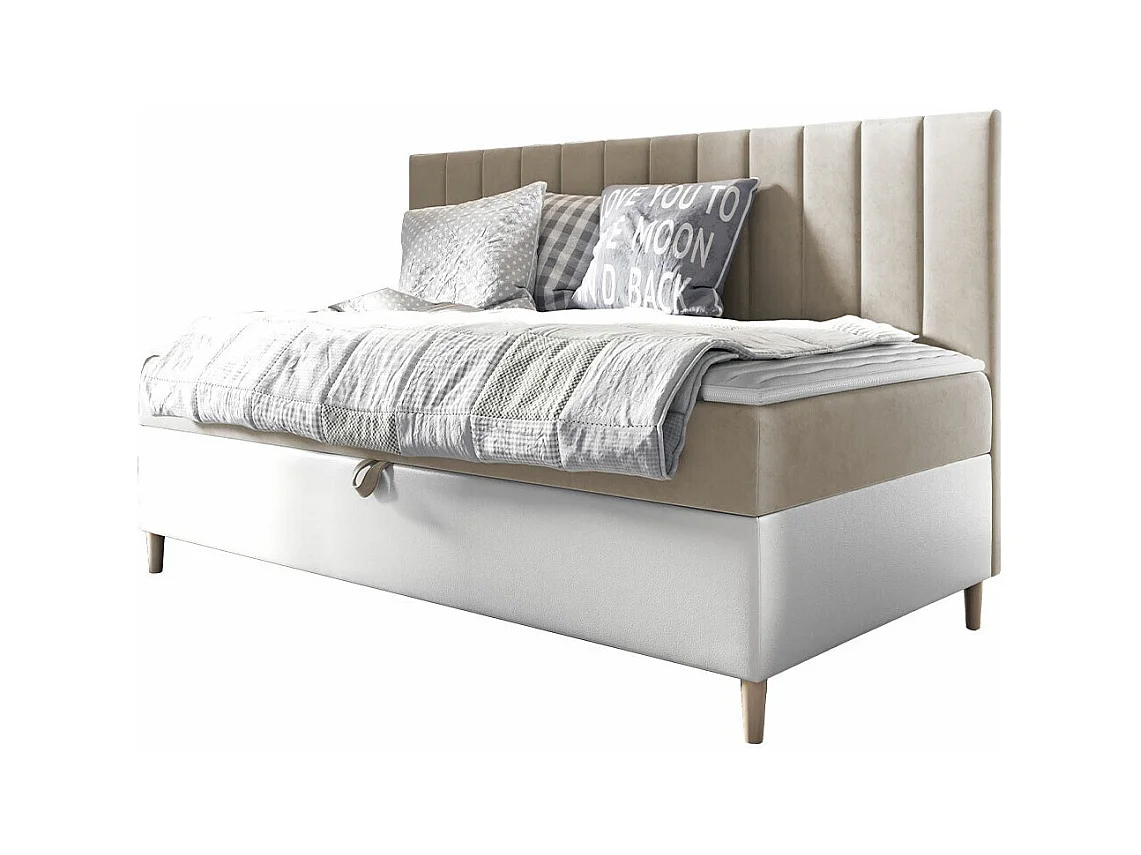 Cama continental Baltimore 165, Solteiro, Castanho claro, Eco couro