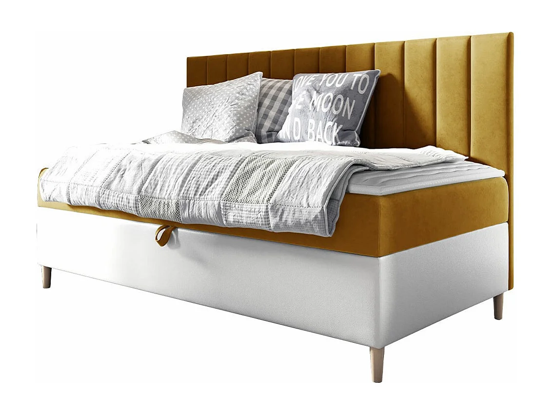 Lit continental Baltimore 165, Continental, Unique, Jaune, 80x200, Tissu|Faux cuir, 88cm