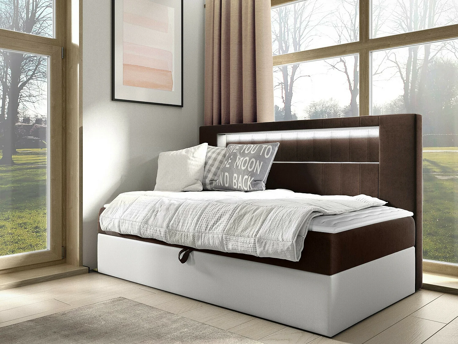 Cama continental Baltimore 168, Individuales, Continental, Marrón, 90x200, Somieres,