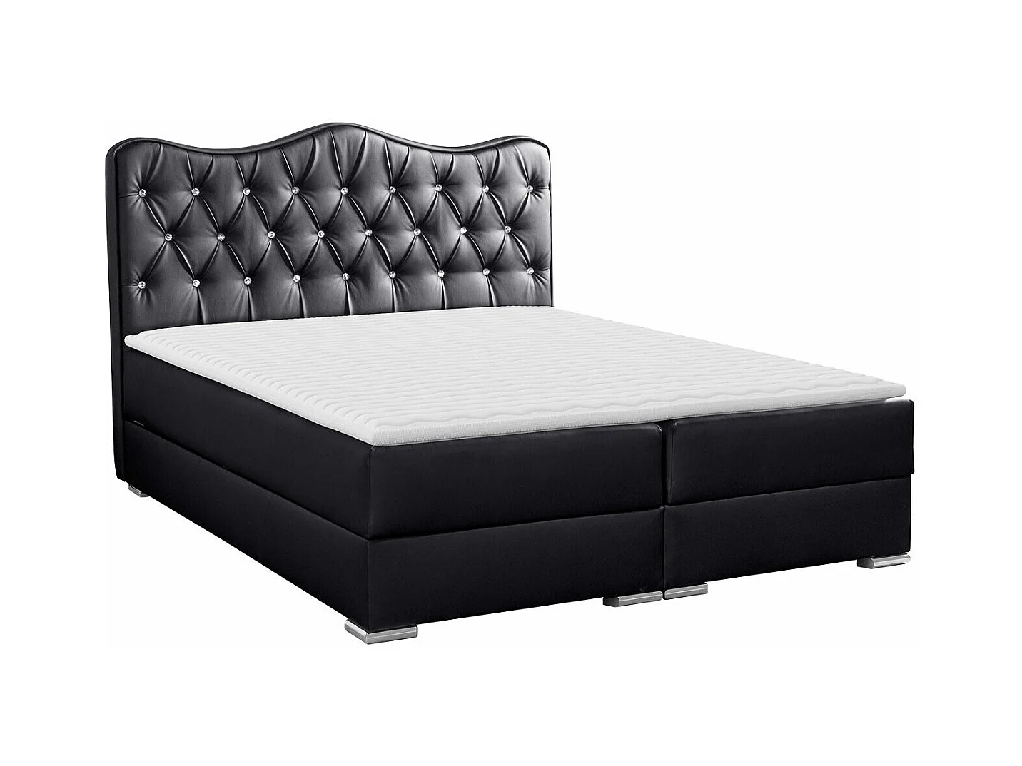 Cama continental Baltimore 162, Doble, Continental, Negro, 200x200, Cuero ecológico,