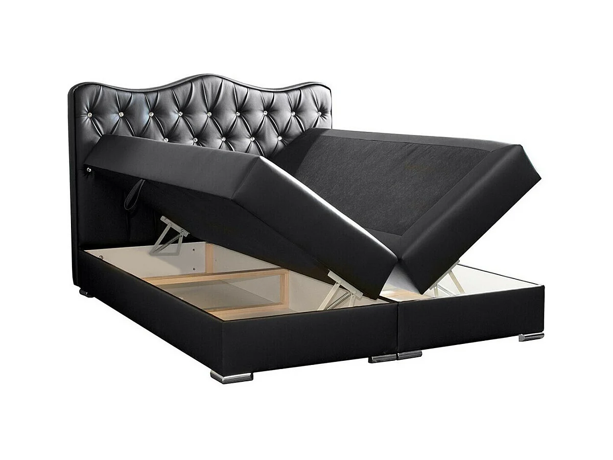 Cama continental Baltimore 162, Doble, Continental, Negro, 200x200, Cuero ecológico,