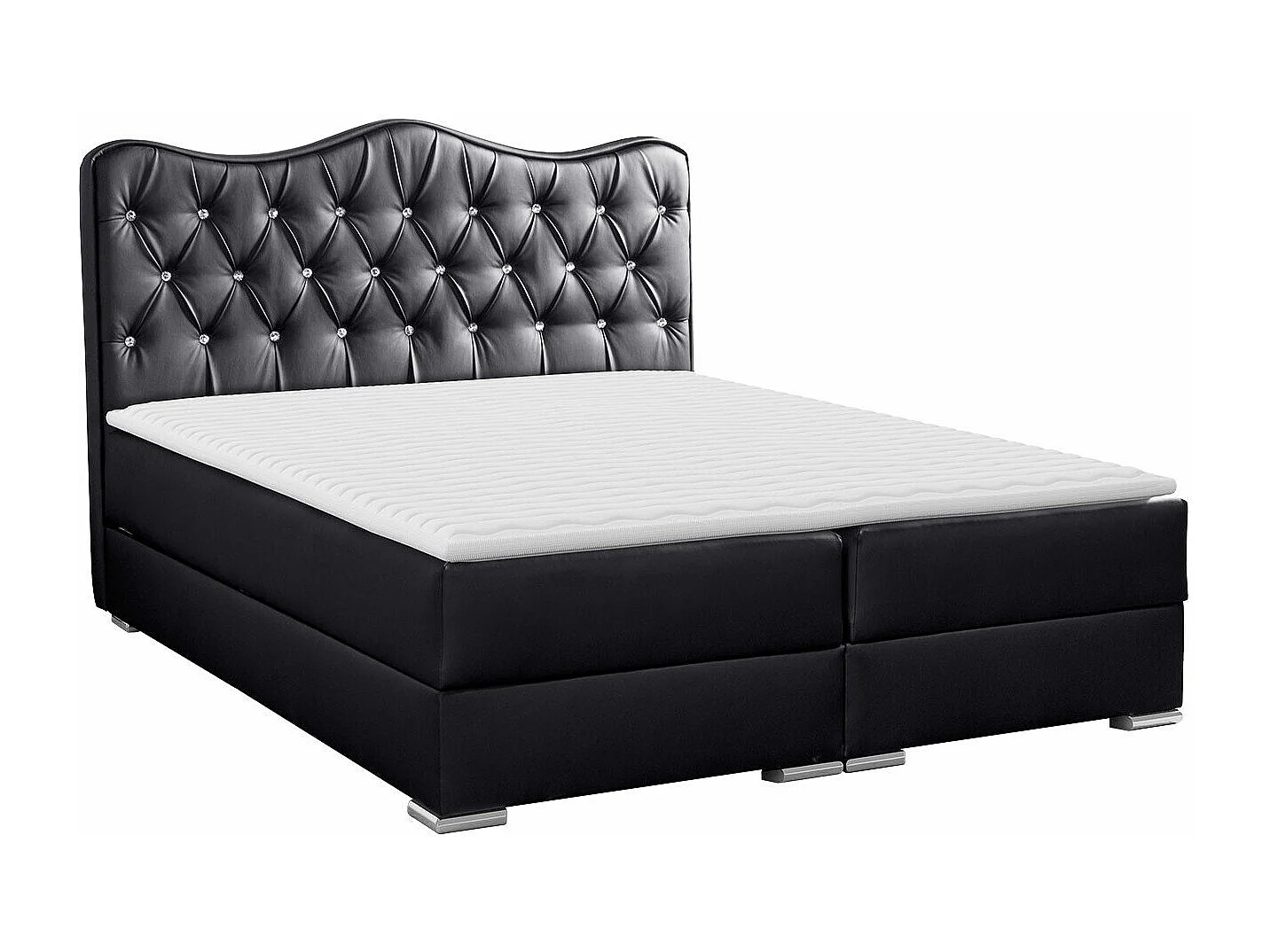 Cama continental Baltimore 162, Doble, Continental, Negro, 200x200, Cuero ecológico,