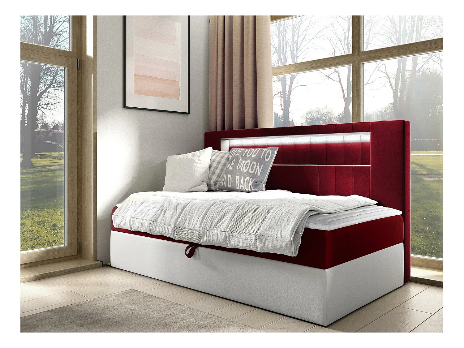 Cama continental Baltimore 168, Solteiro, Vermelho, Eco couro