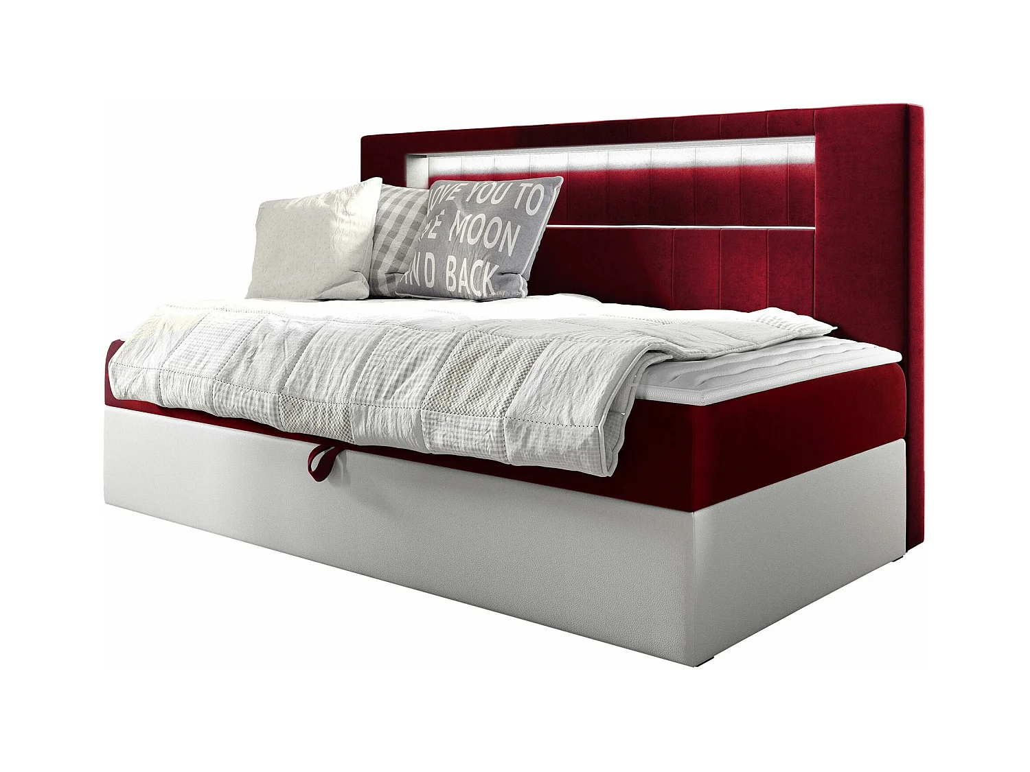 Cama continental Baltimore 168, Solteiro, Vermelho, Eco couro