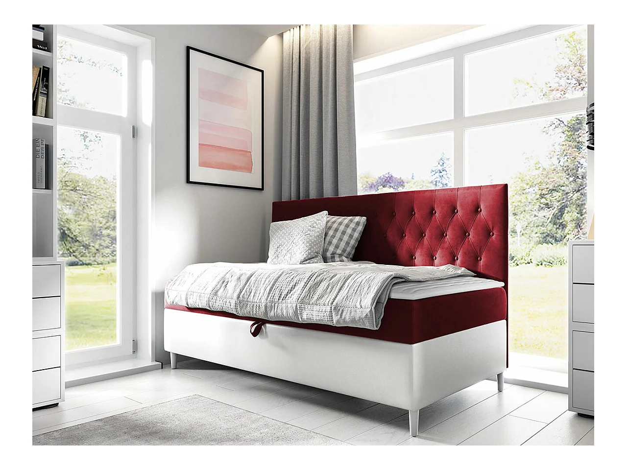 Cama continental Baltimore 166, Solteiro, Vermelho, Tecido, 9x20x12cm