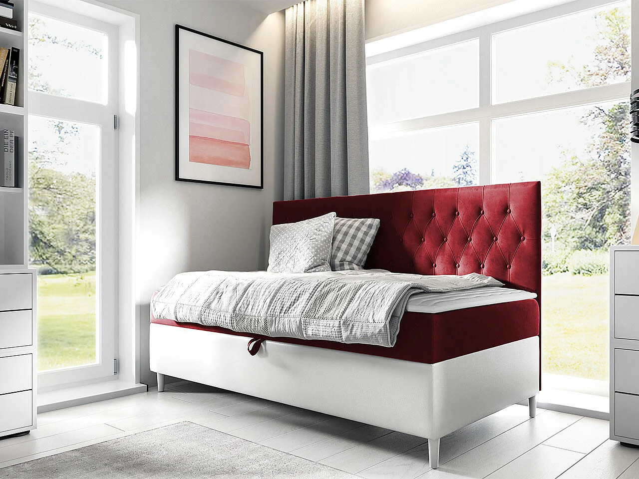 Cama continental Baltimore 166, Individuales, Continental, Rojo, 80x200, Somieres, 88cm