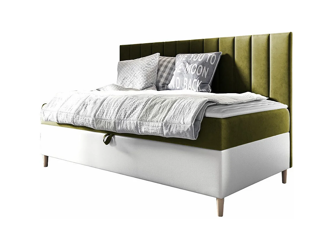 Cama continental Baltimore 165, Solteiro, Verde, Couro Ecológico