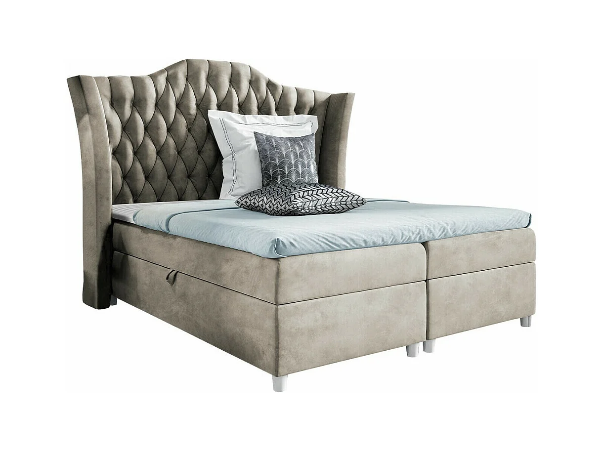 Cama continental Baltimore 183, Casal, Castanho claro, Tecido