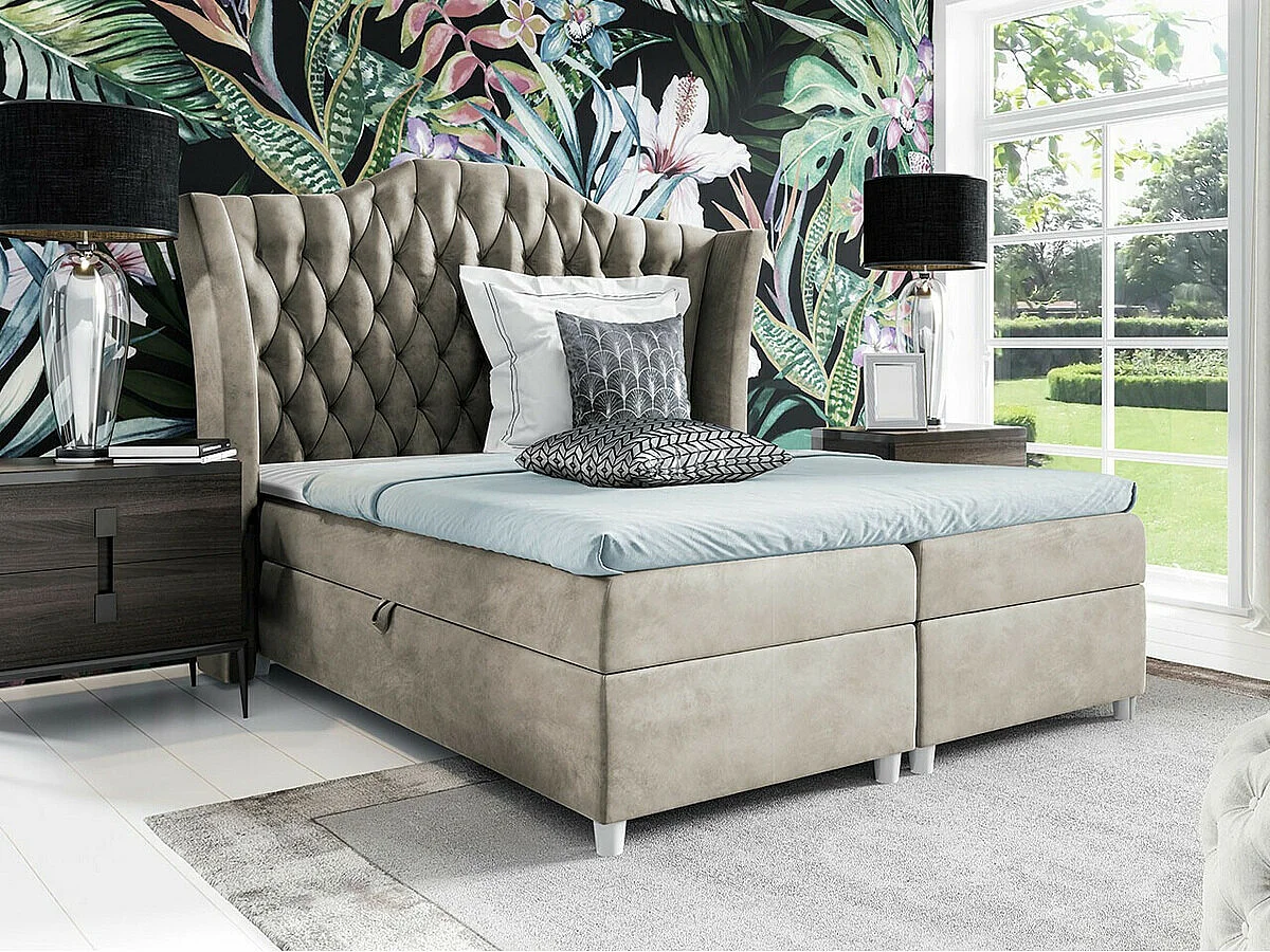 Cama continental Baltimore 183, Continental, Doble, De color marrón claro, 160x200, Tapiz