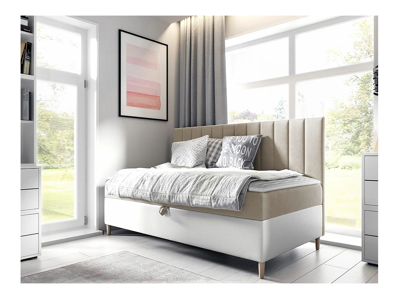 Cama continental Baltimore 165, Continental, Castanho claro, Tecido