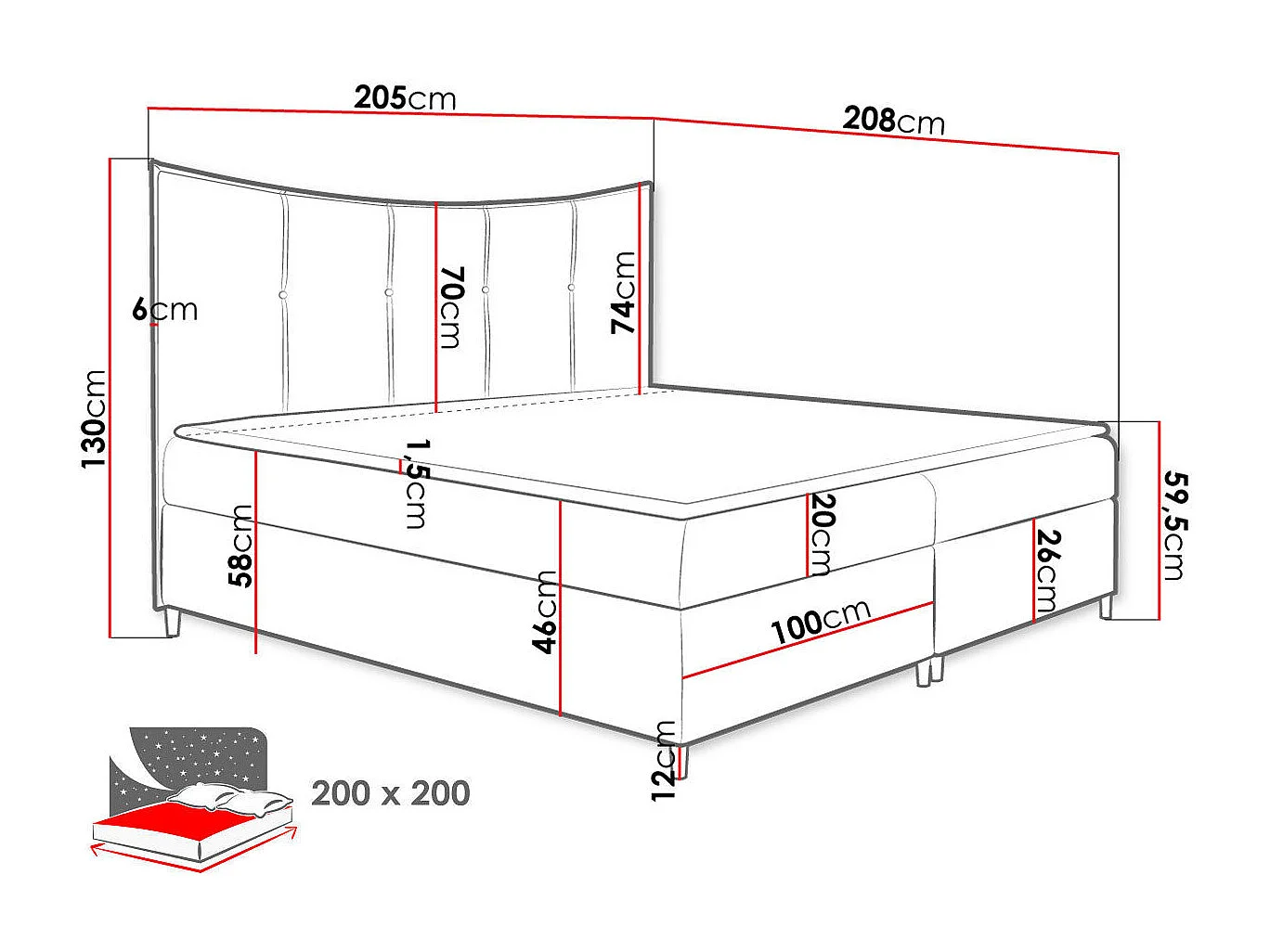 Cama continental Baltimore 178, Continental, Rosé, Tecido, 20x21x13cm