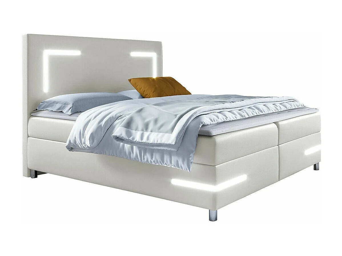 Cama continental Baltimore 173, Continental, Doble, Blanco, 200x200, Cuero ecológico,