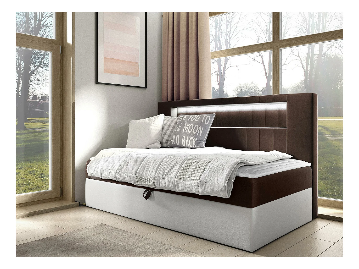 Cama continental Baltimore 168, Individuales, Continental, Marrón, 80x200, Somieres, 92cm