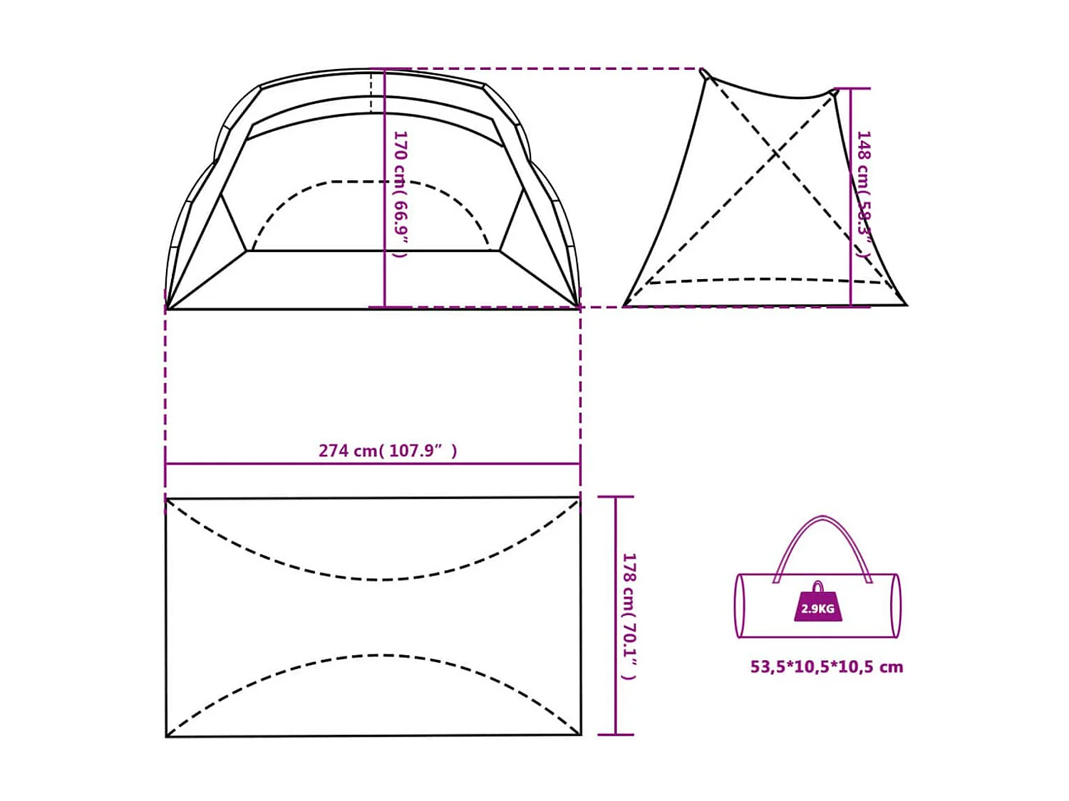 Tienda de playa Taiffa tafetán verde 170-148x274x178 cm