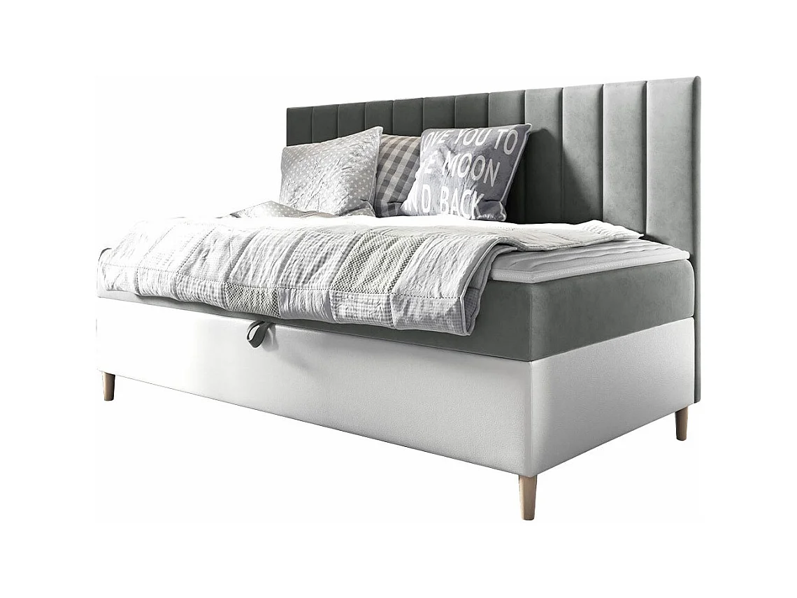 Lit continental Baltimore 165, Continental, Unique, Gris, 80x200, Tapisserie|Faux cuir,