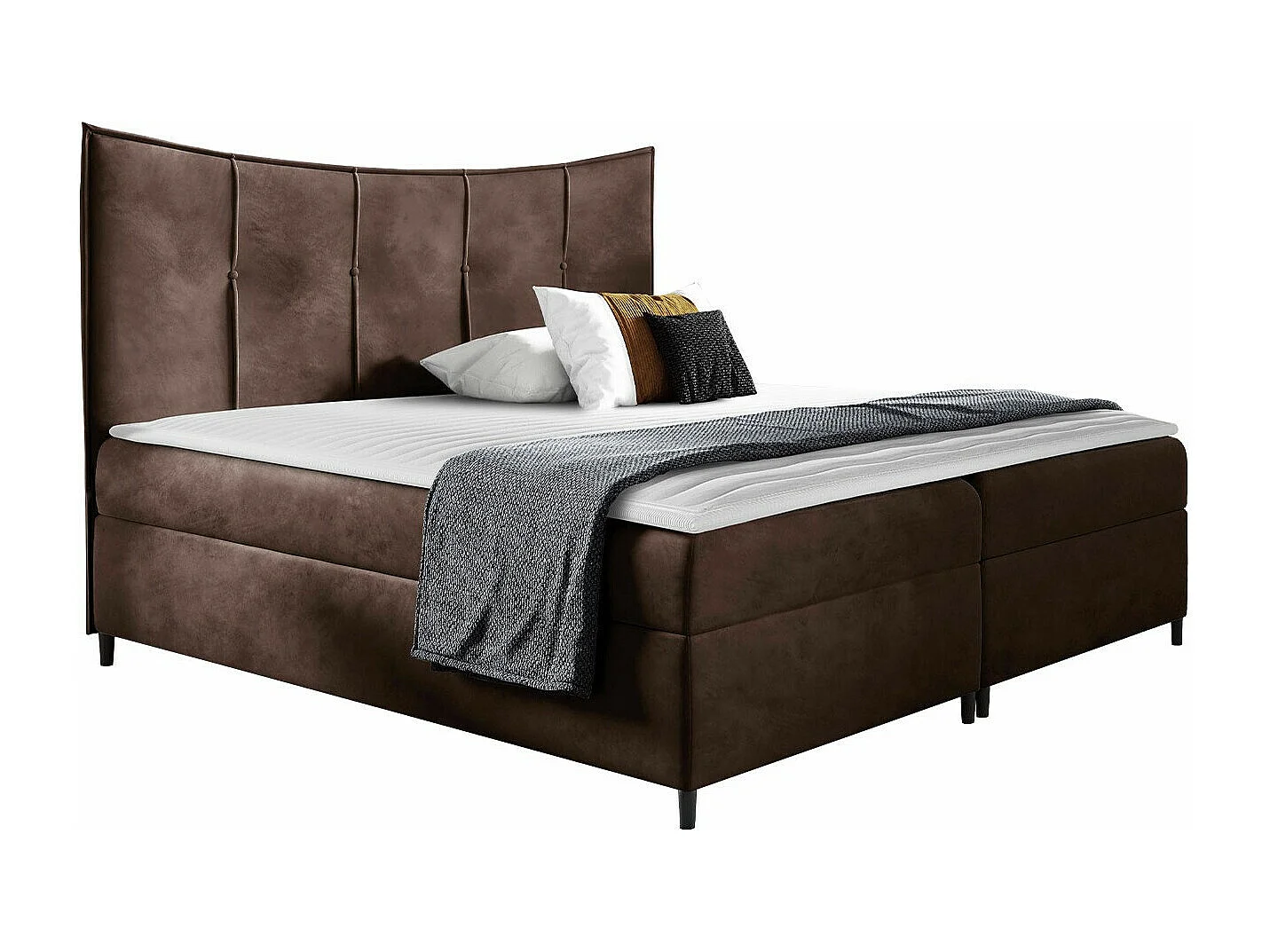 Lit continental Baltimore 178, Continental, Double, Marron, 200x200, Tissu, Disponible,