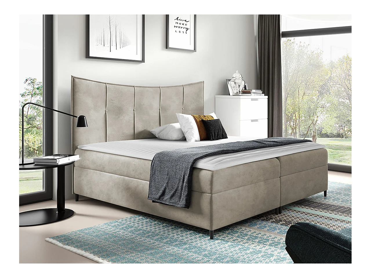 Cama continental Baltimore 178, Casal, Castanho claro, Tecido