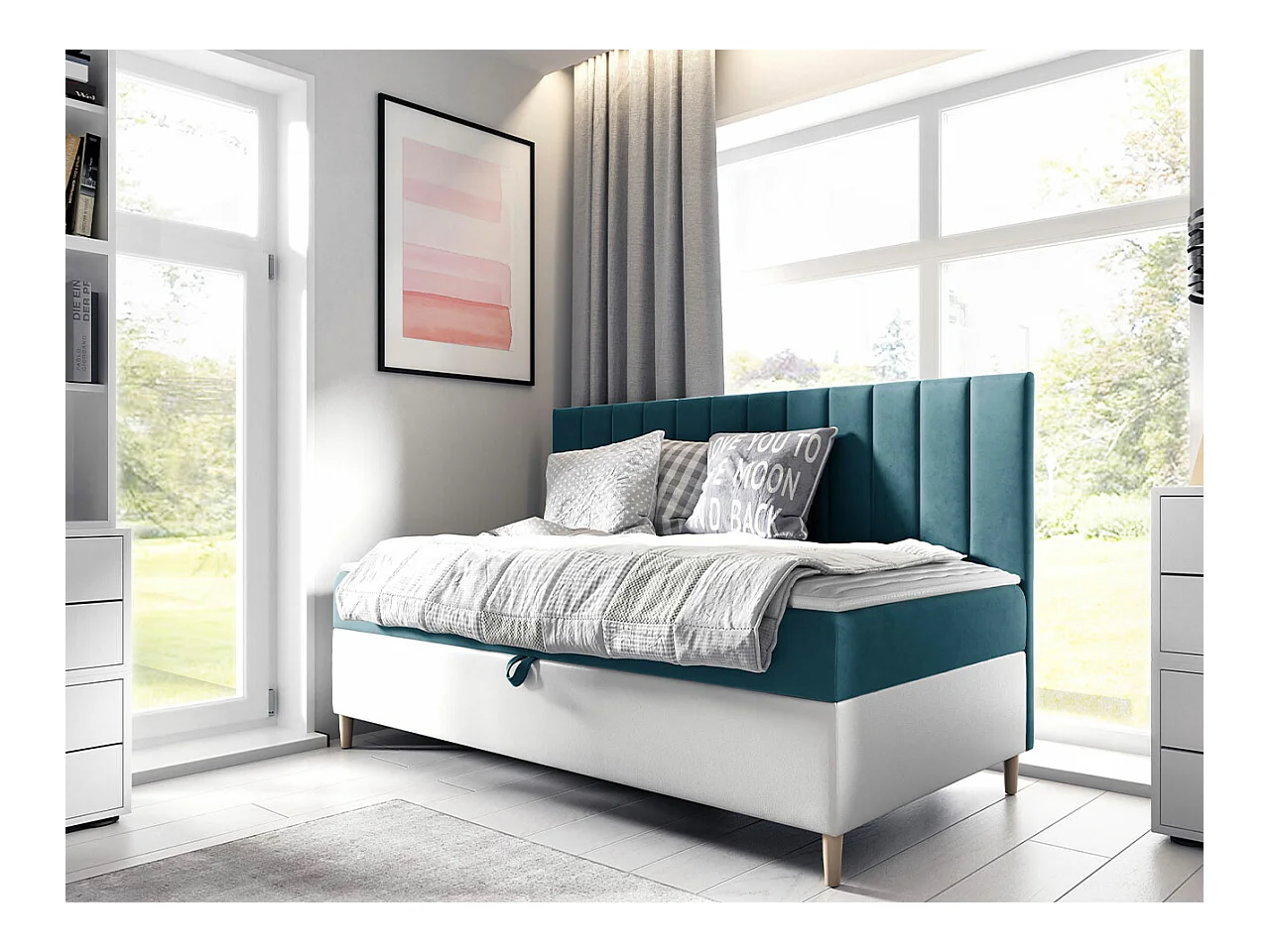 Cama continental Baltimore 165, Individuales, Continental, Turquesa, 80x200, Somieres,