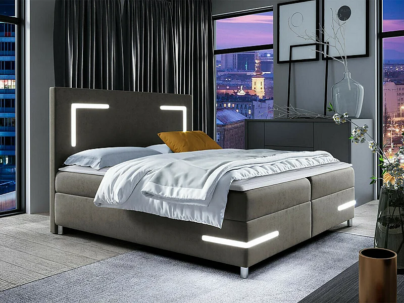 Cama continental Baltimore 173, Continental, Doble, Marrón, 200x200, Tapiz, Somieres,