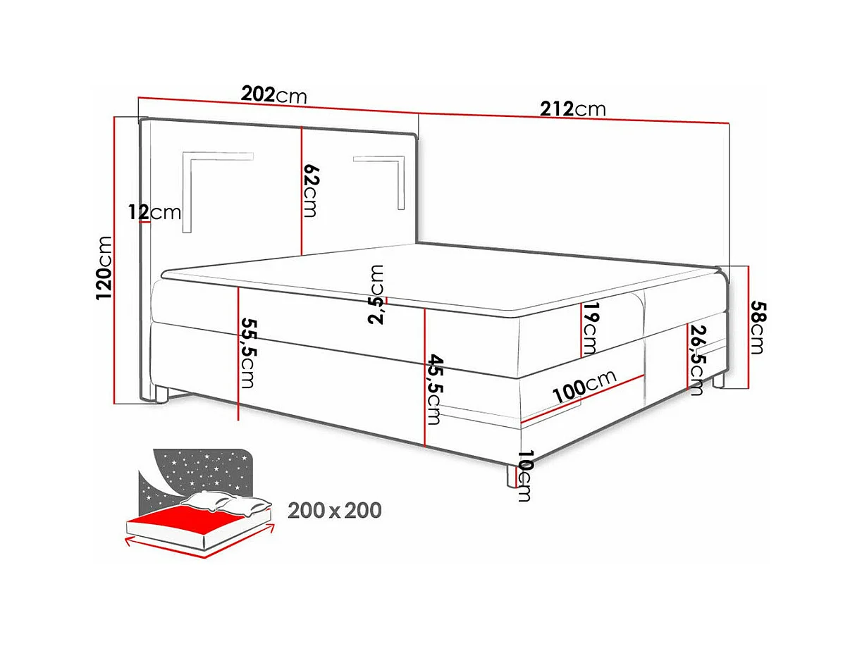 Cama continental Baltimore 173, Casal, Castanho, Tecido, 20x21x12cm