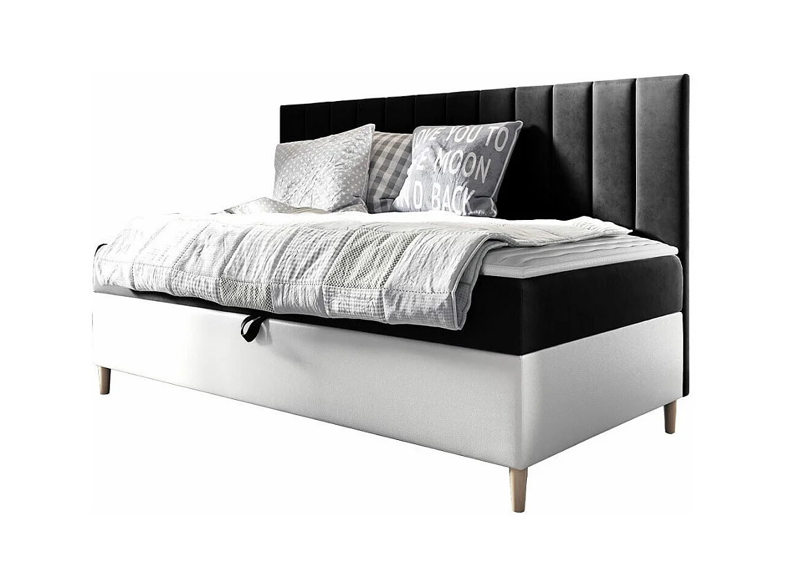 Cama continental Baltimore 165, Solteiro, Cinzento, Couro Ecológico