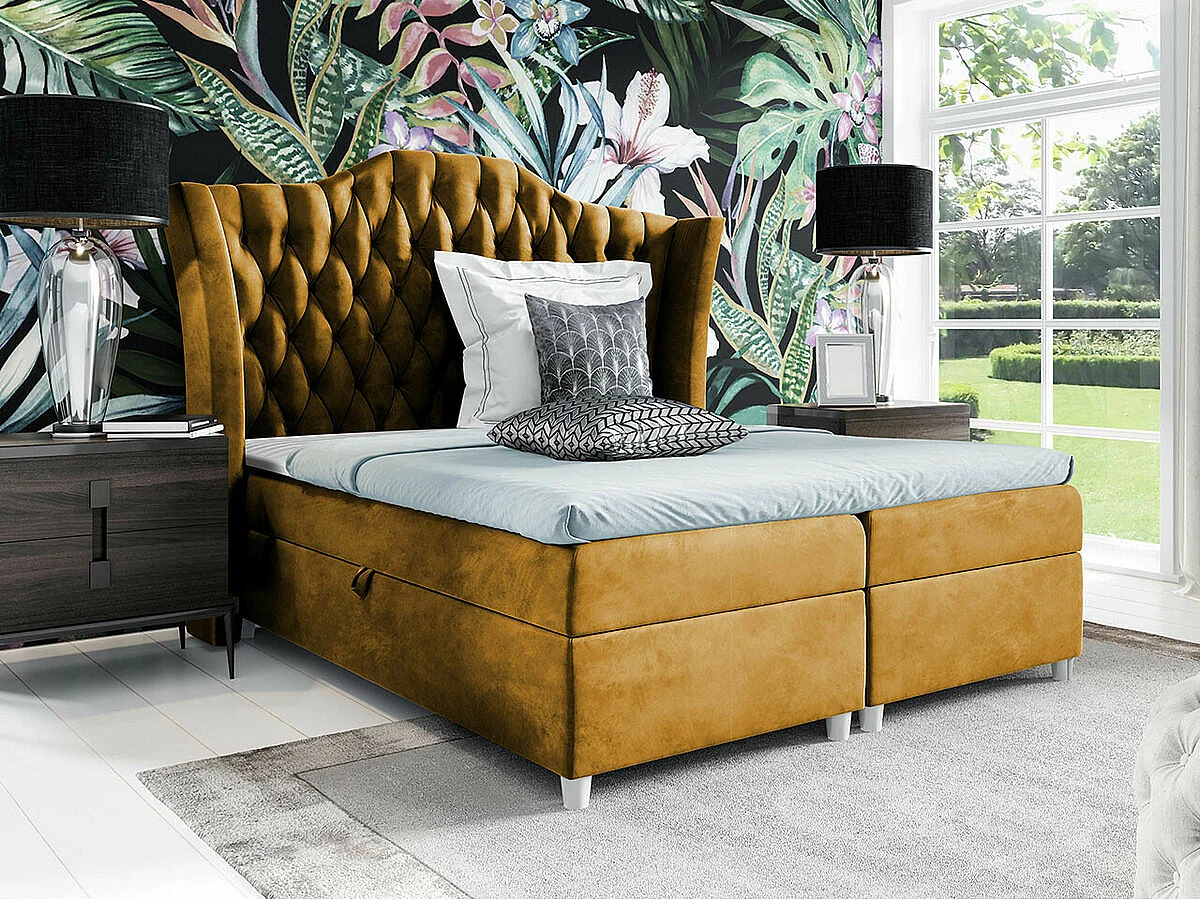 Cama continental Baltimore 183, Continental, Doble, Amarillo, 160x200, Tapiz, 200x209cm
