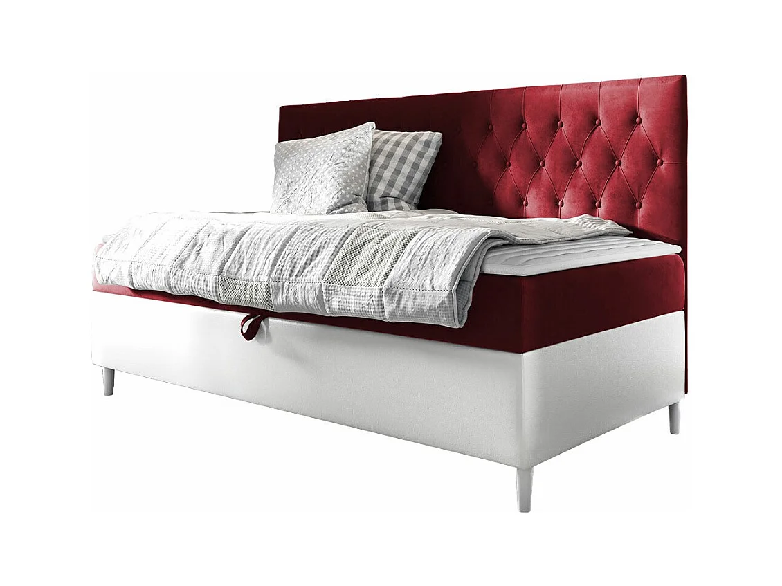 Cama continental Baltimore 166, Solteiro, Vermelho, Couro Ecológico