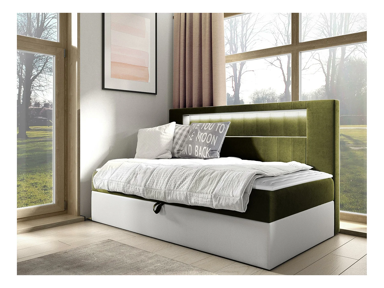 Cama continental Baltimore 168, Individuales, Continental, Verde, 80x200, Somieres, 92cm