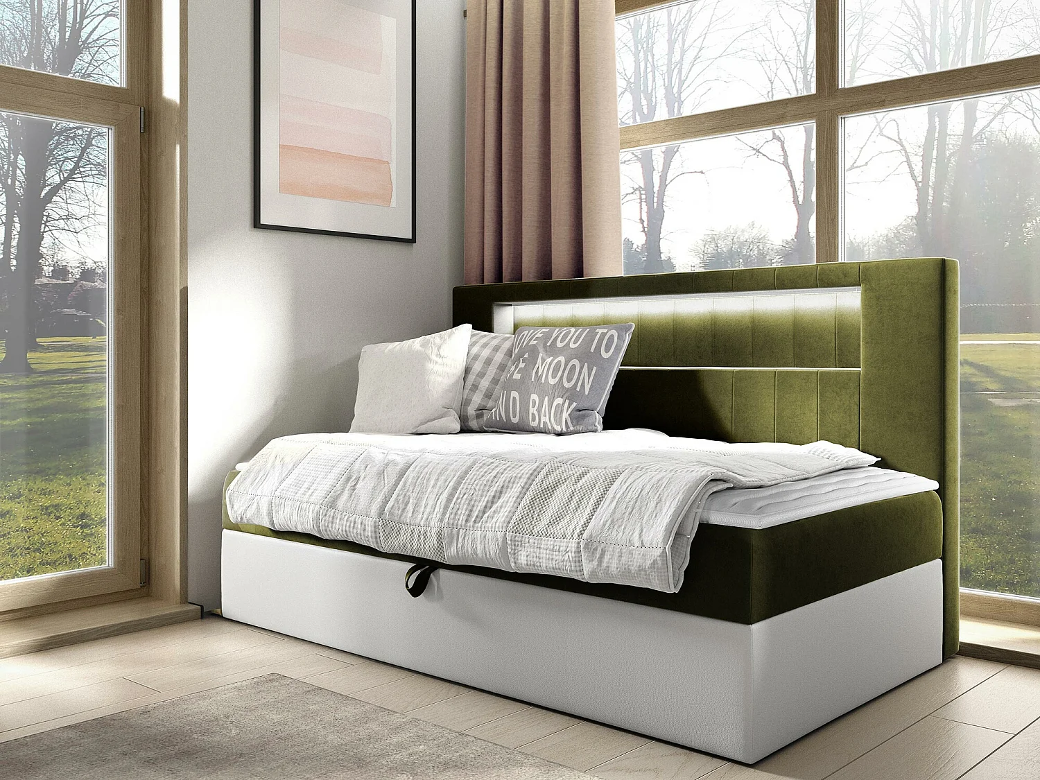 Cama continental Baltimore 168, Individuales, Continental, Verde, 80x200, Somieres, 92cm