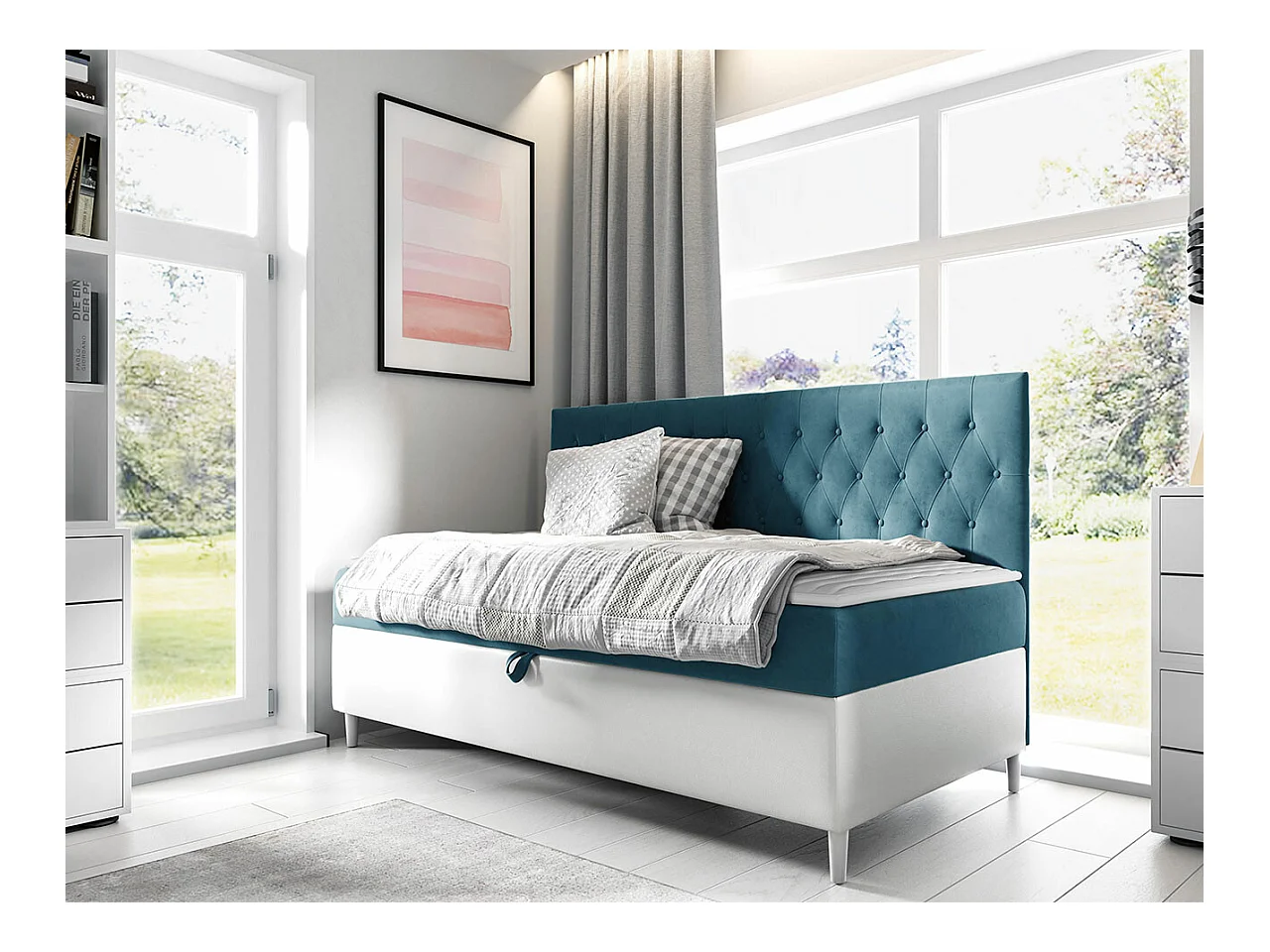 Cama continental Baltimore 166, Continental, Turquesa, Couro Ecológico