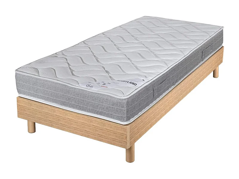 Matelas et sommier 90x190 Mousse - Maryland - Soutien ferme - Sommier en kit - Chêne