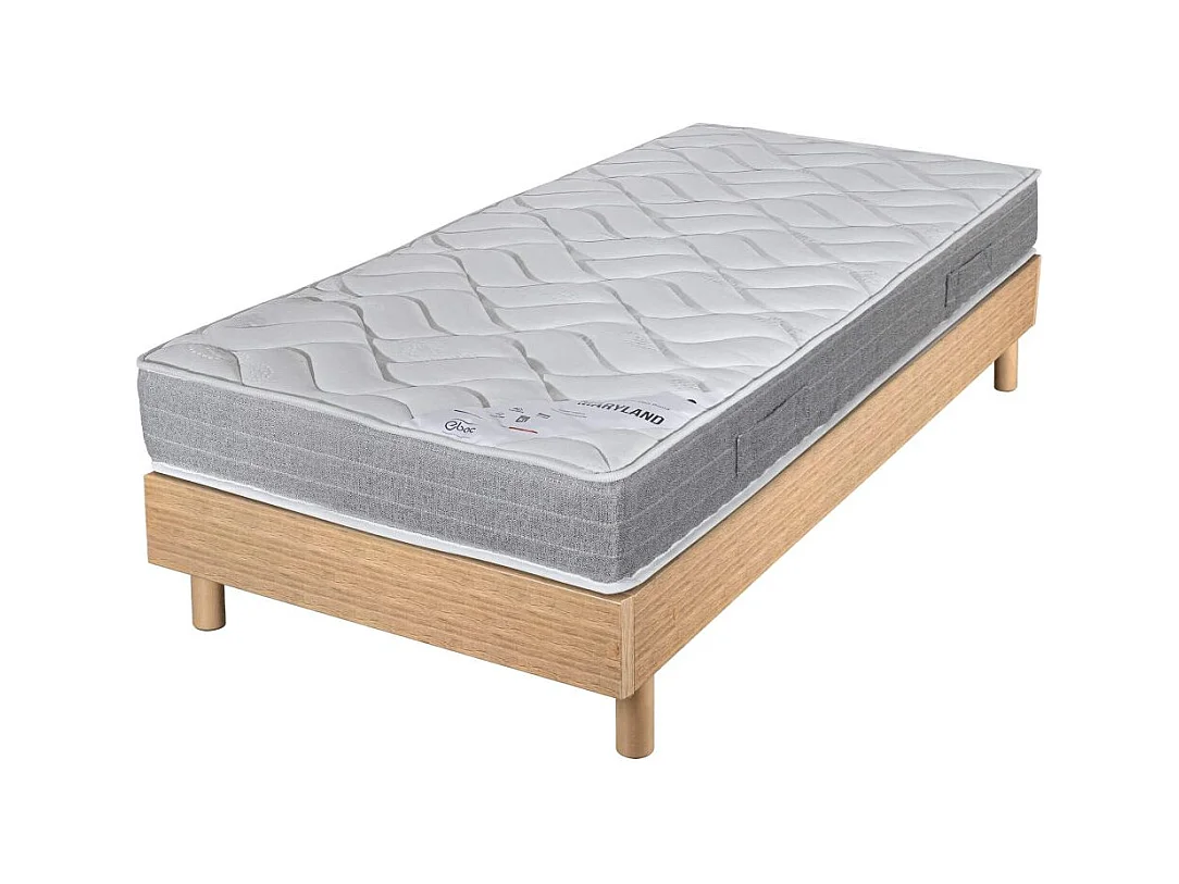Matelas et sommier 90x190 Mousse - Maryland - Soutien ferme - Sommier en kit - Chêne