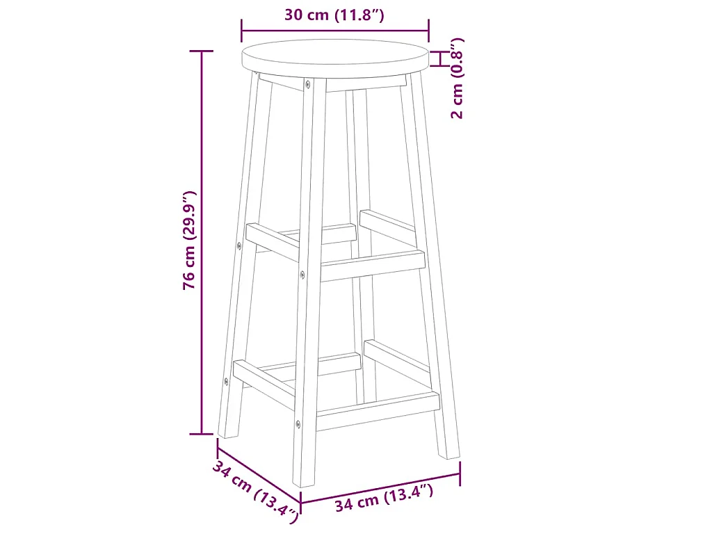 Tabourets de bar lot de 2 bois d'acacia massif