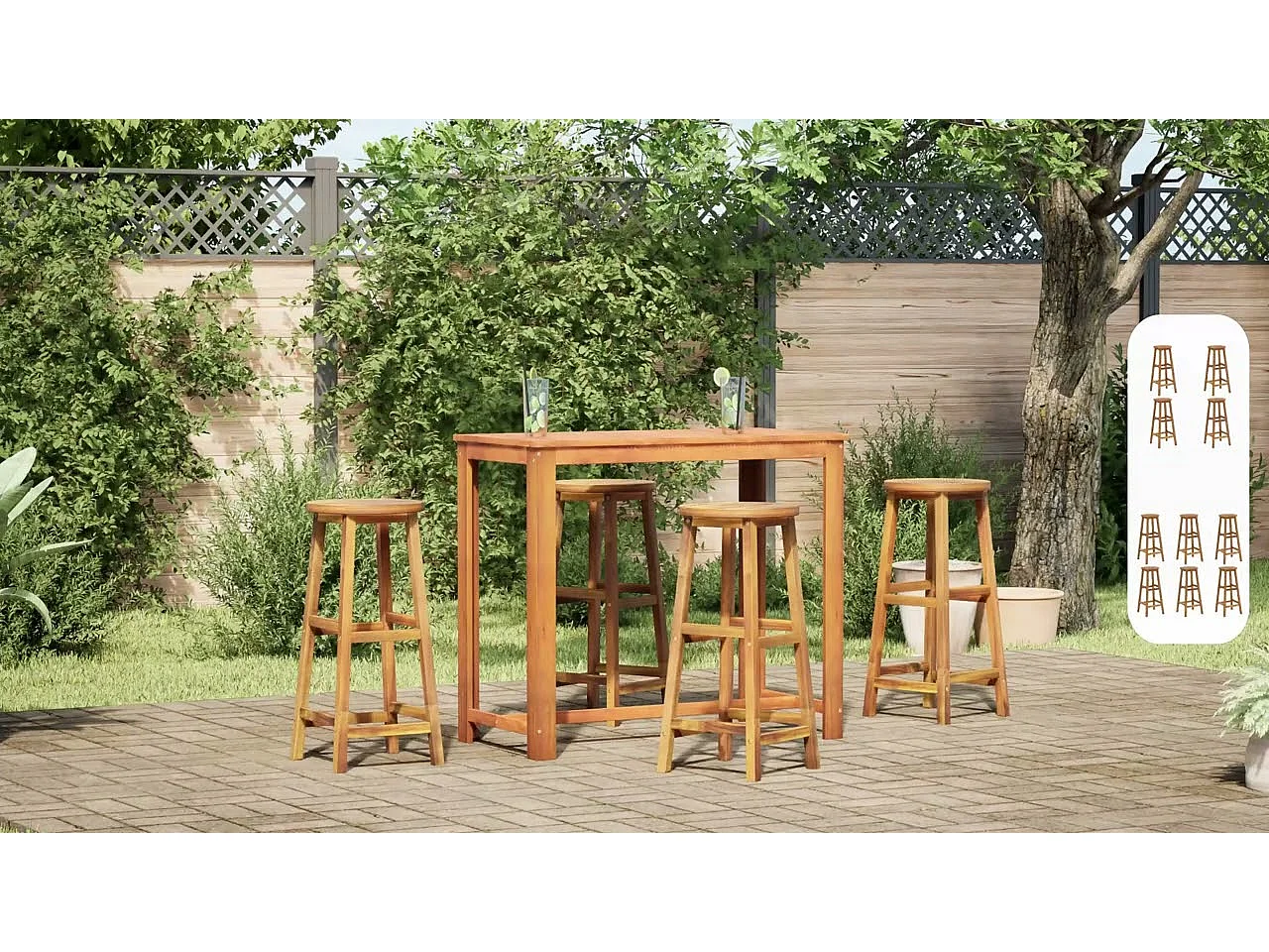 Tabourets de bar lot de 4 bois d'acacia solide