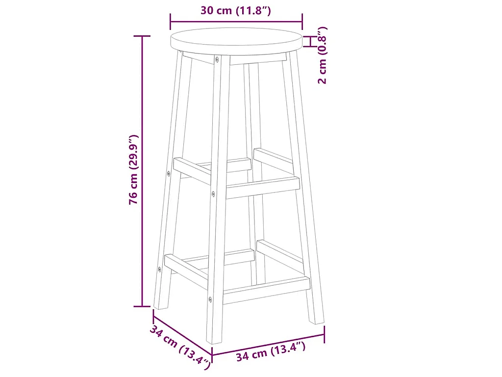 Tabourets de bar lot de 4 bois d'acacia solide