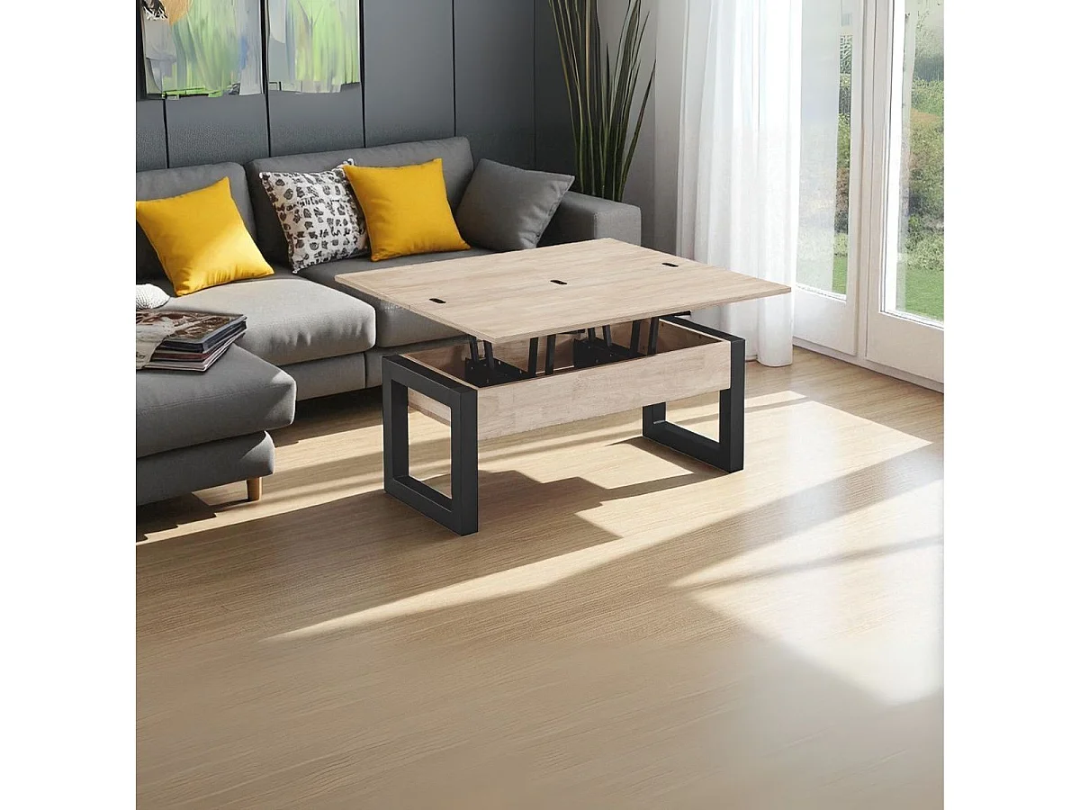 Mesa de centro elevable Loft Advance diseño extensible nordish/negro 47,5x120x60-120 cm Adec