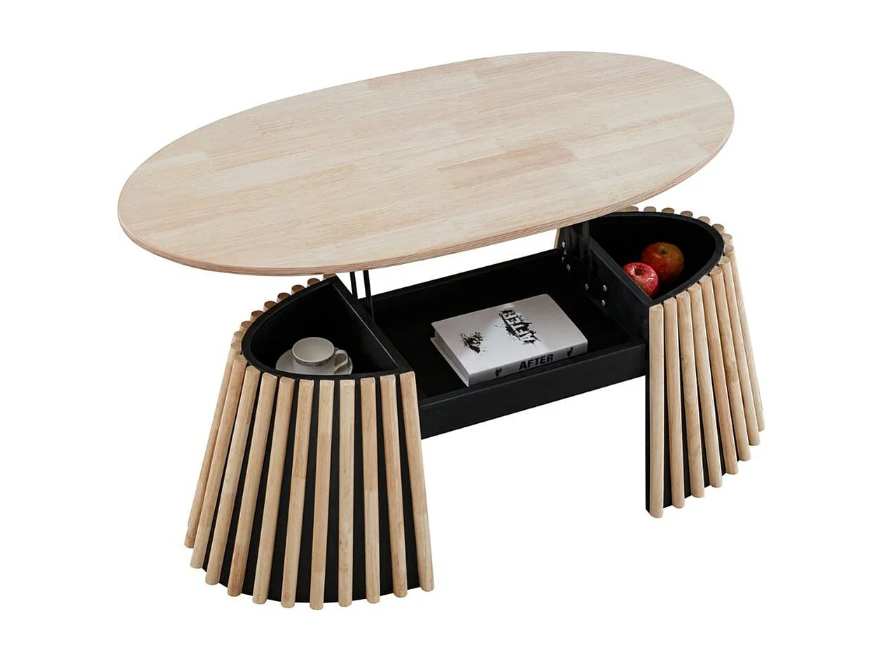 Mesa de centro Grove ovalada elevable nordish 45,5-60,5x120x60 cm Adec