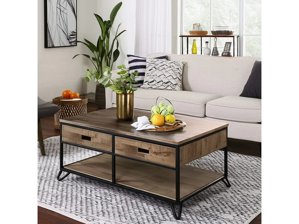 Mesa de centro Industrial roble American/negro 46x50x100 cm Adec