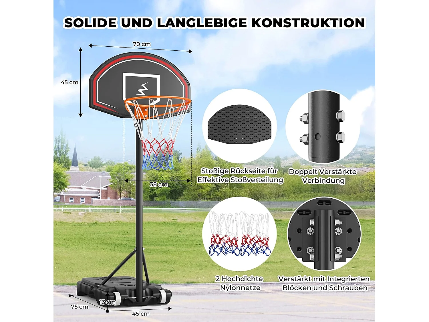 YOLEO Panier de Basketball pour Enfants, Réglable en Hauteur 110-210 cm, Support de Basketball Portable avec Roues