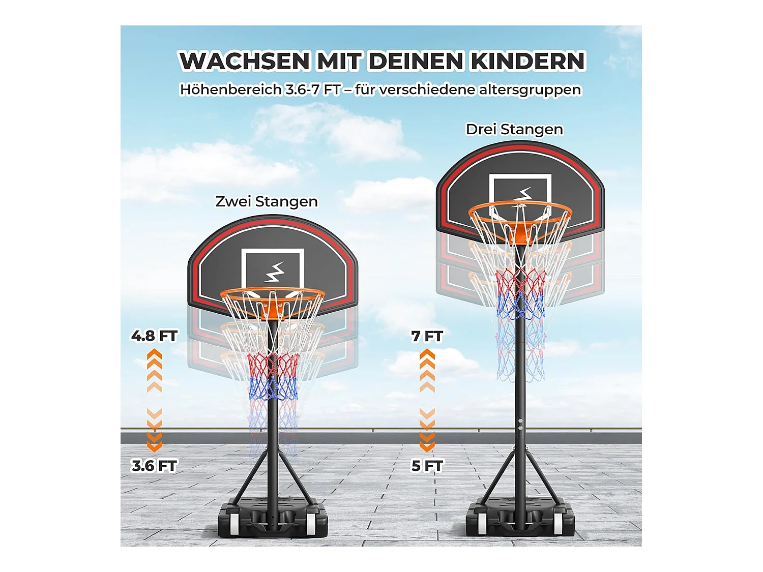 YOLEO Panier de Basketball pour Enfants, Réglable en Hauteur 110-210 cm, Support de Basketball Portable avec Roues