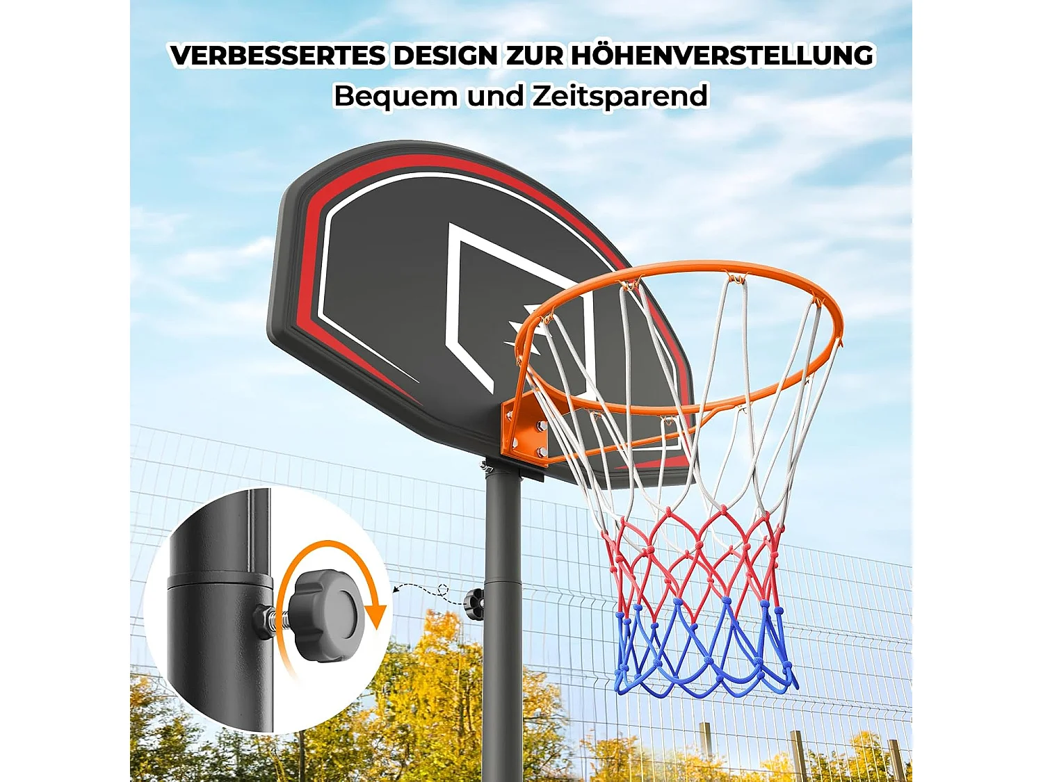 YOLEO Basketbalnetje voor Kinderen, Hoogteverstelbaar 110-210 cm, Draagbare Basketbalstandaard met Wieltjes
