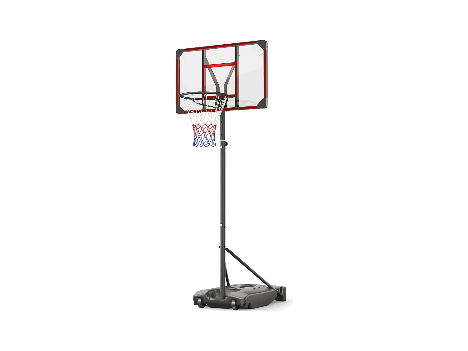 Panier de Basketball Extérieur avec Support, Hauteur Réglable 147-260 cm, Base Élargie et Roues, Usage Intérieur et Extérieur