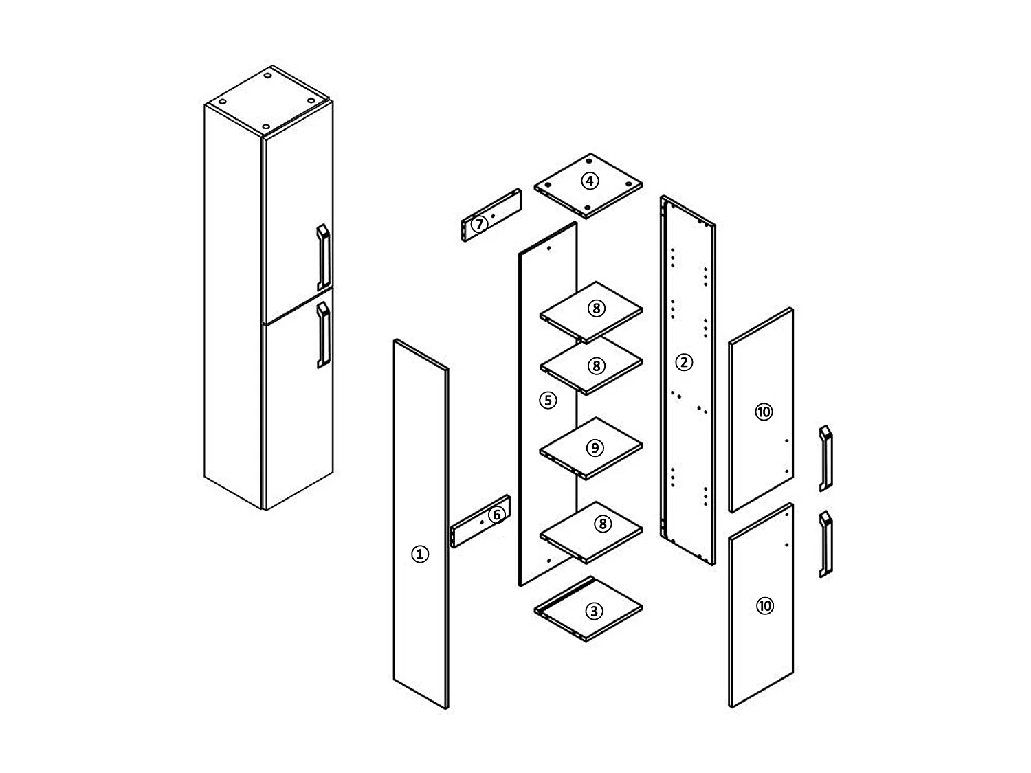 AICA Colonne de Salle de Bain Haute avec 2 Porte, Compartiment,30x26.8x142cm Blanc