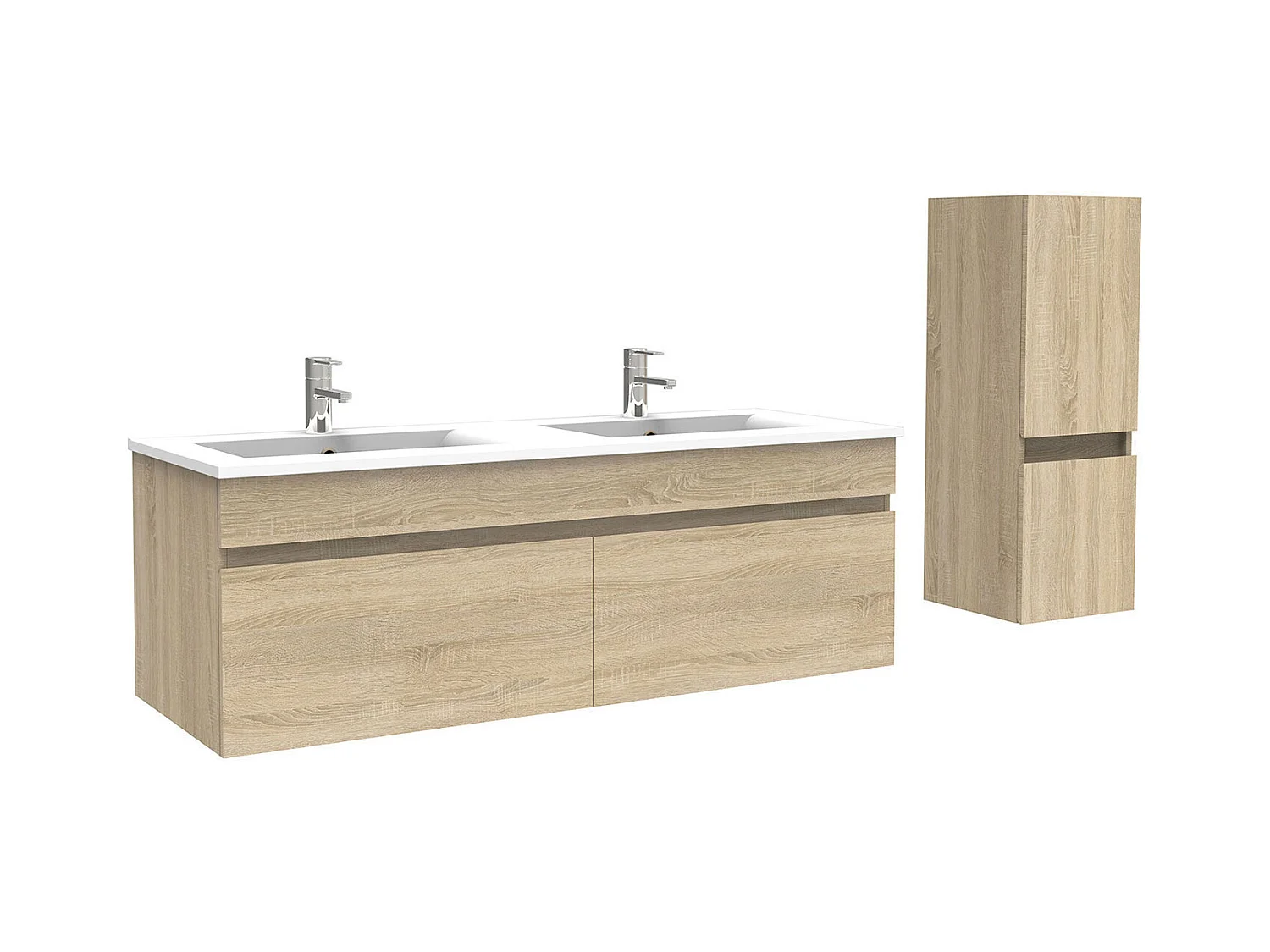 AICA Meuble Salle de Bain 120cm Chêne avec colonne et vasque ceramique