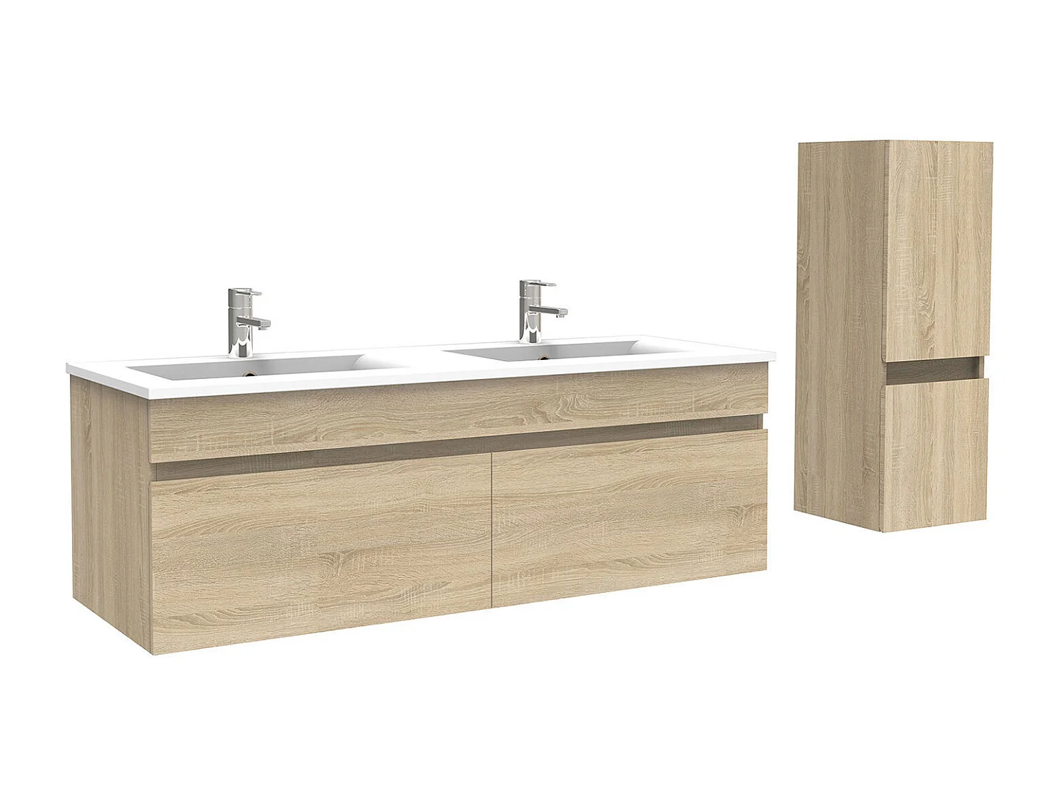 AICA Meuble Salle de Bain 120cm Chêne avec colonne et vasque ceramique