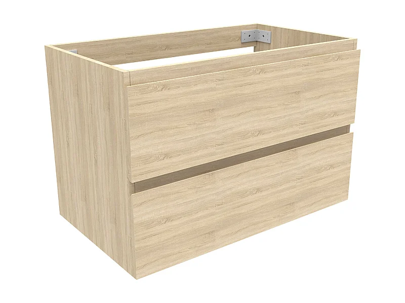 AICA Meuble Salle de Bain Chêne 80cm, suspendu avec 2 tiroirs, sans compter vasque