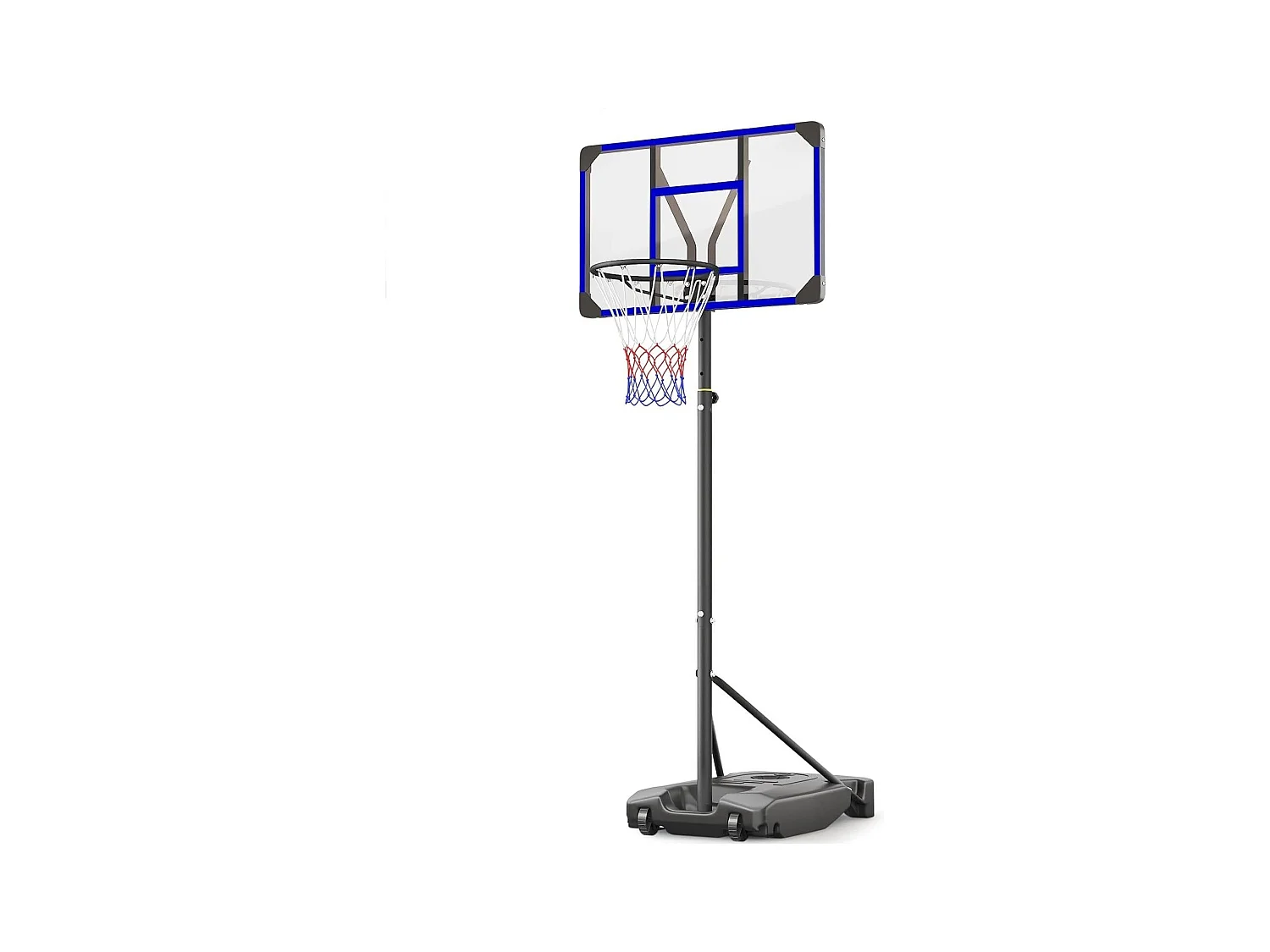 Panier de Basketball Extérieur avec Support, Hauteur Réglable 147-260 cm, Base Élargie et Roues, Usage Intérieur et Extérieur